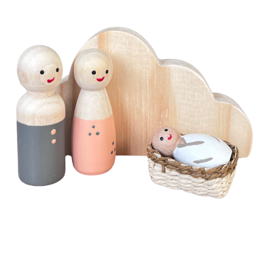 Houten wolk babypoppetje gepersonaliseerd 