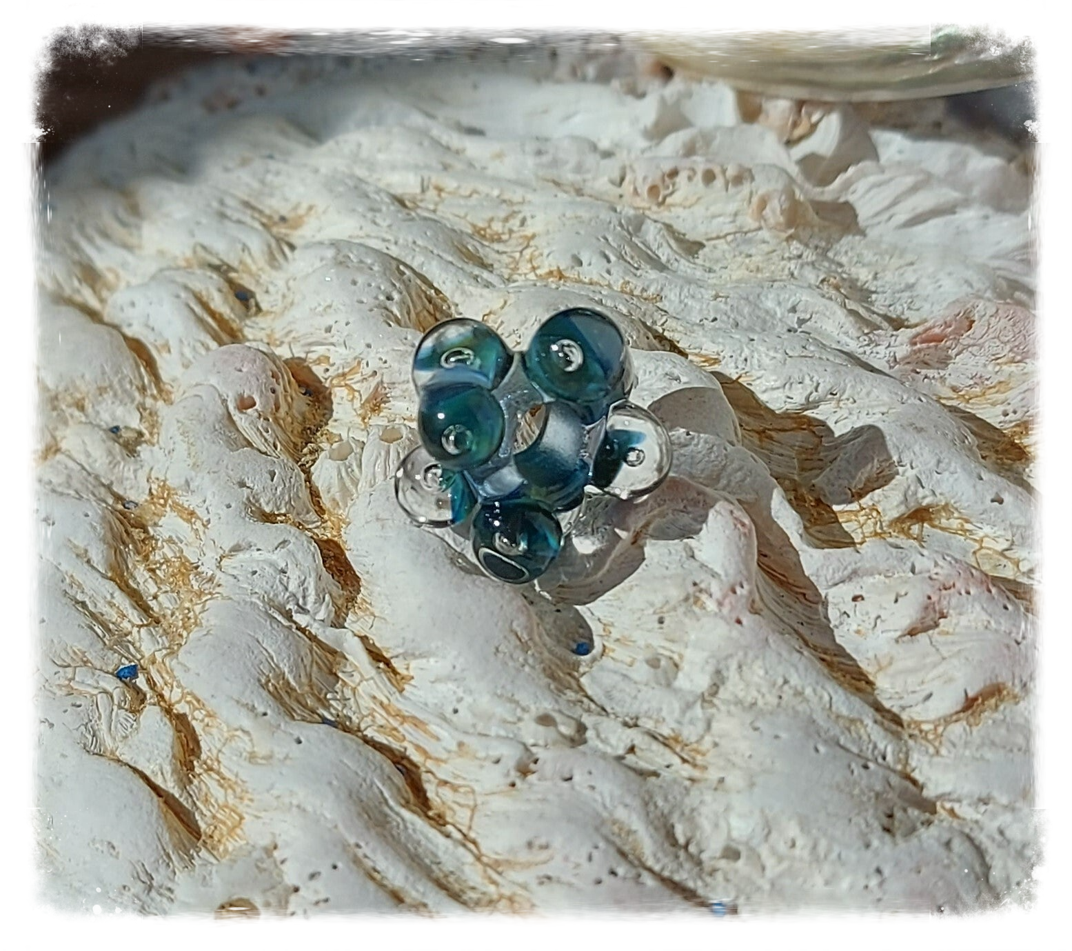 Glaskraal / glasbedel / kraal Wolky 'Iceblue' transparant blauw, zeegroen past o.a. op Pandora en Trollbeads