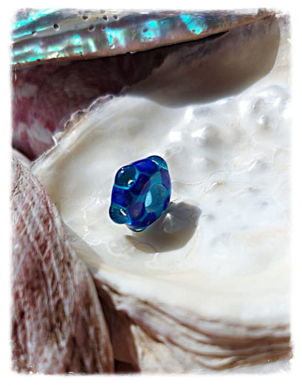 Glaskraal / glasbedel / kraal / 'Tropical sea' - blauw turquoise aqua goud / past o.a. op Pandora en Trollbeads