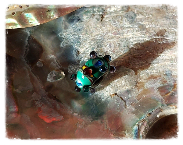 Glaskraal / glasbedel / kraal 'Oasis' - o.a. groen, geel, blauw past o.a. op Pandora en Trollbeads