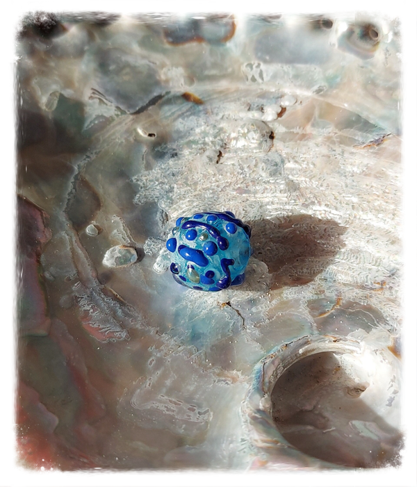 Glaskraal / glasbedel / kraal 'Waterfall' - turquoise, blauw, navy past o.a. op Pandora en Trollbeads