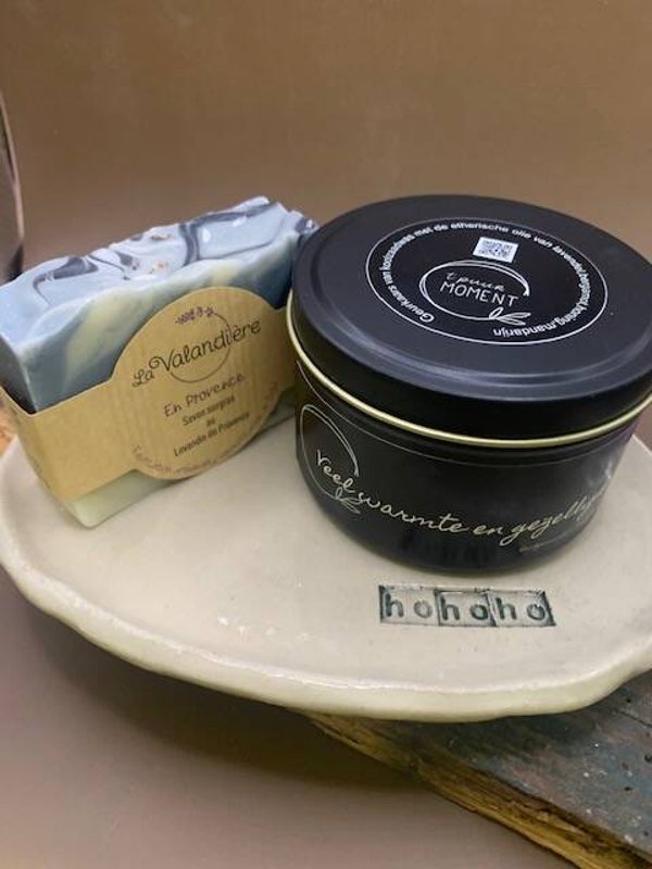 sfeerschaal keramiek + Kaars 200ml + zeep