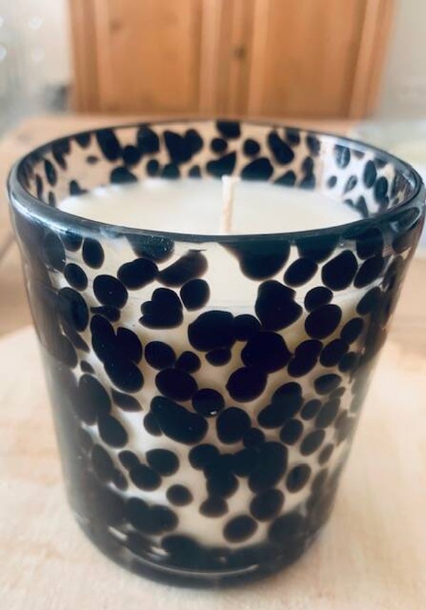 kaars in zwarte glazen pot dalmatier print