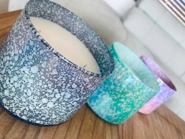 kaars in mooie glazen pot ( zwart, roze of groen)