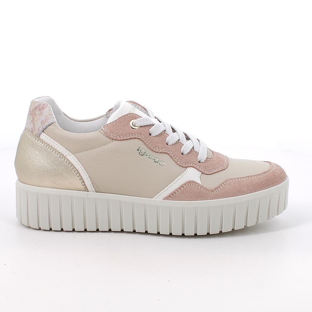 Igi & co. Sneakers con zeppa da donna beige e rosa con lacci