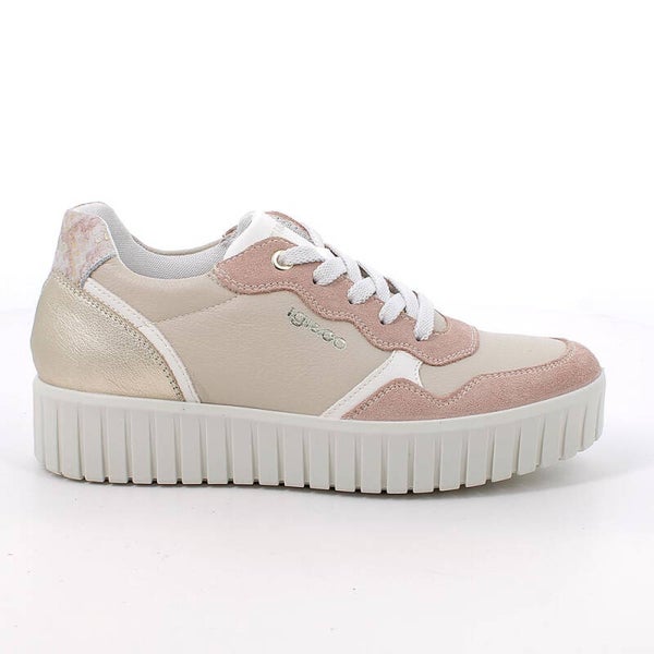 Igi & co. Sneakers con zeppa da donna beige e rosa con lacci