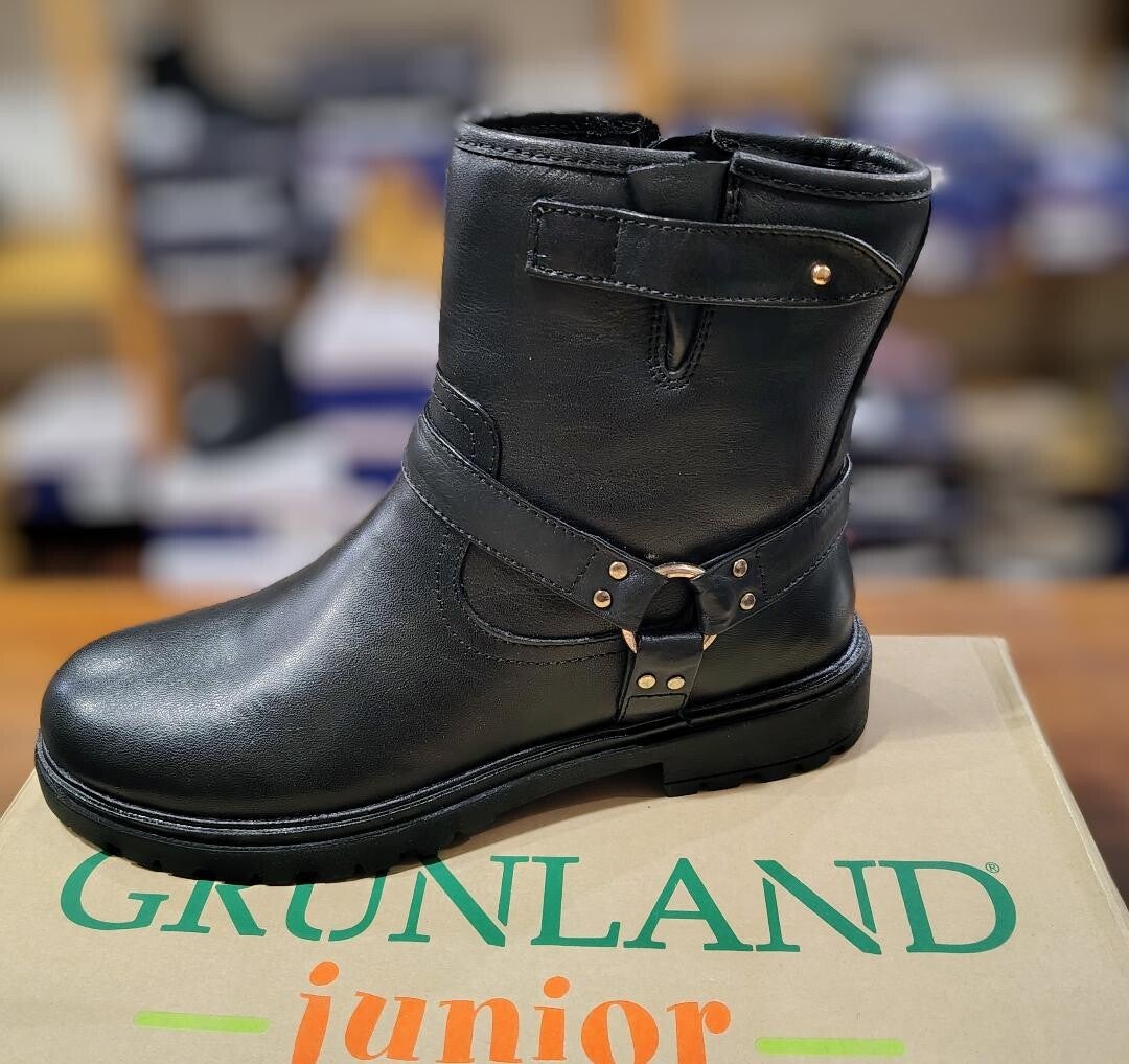 Grunland Jr. stivaletto nero in pelle con fibbia laterale  8058483604170