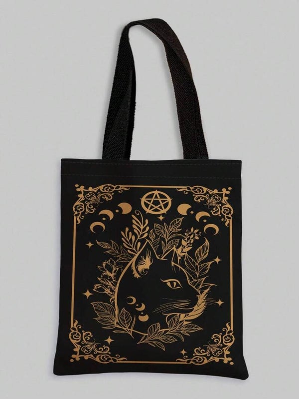Cat Pattern Double Sided Printed Shoulder Canvas Bag