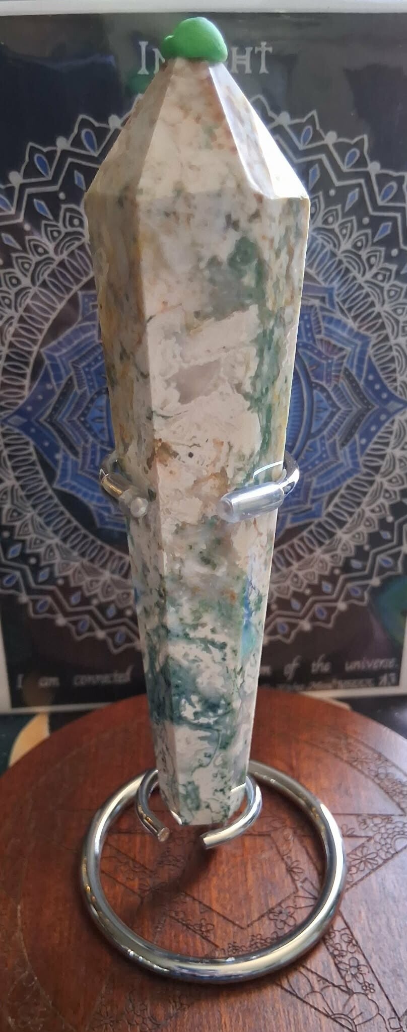 Moss Agate Wand with Stand