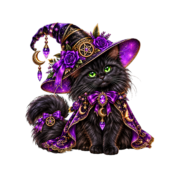 Enchanting witch cat with celestial charms