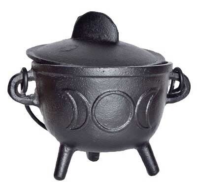 5" Cast iron cauldron w/ lid Triple Moon