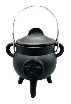 3" Pentagram cast iron cauldron w/ lid