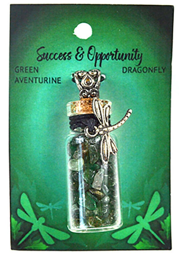 Green Aventurine Chips in Bottle with Dragonfly necklace