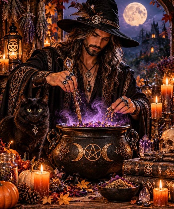 Male Witch and His Cat Digital Photo Download