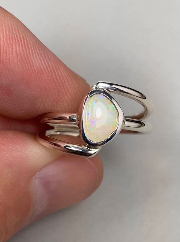 Light opal ring silver