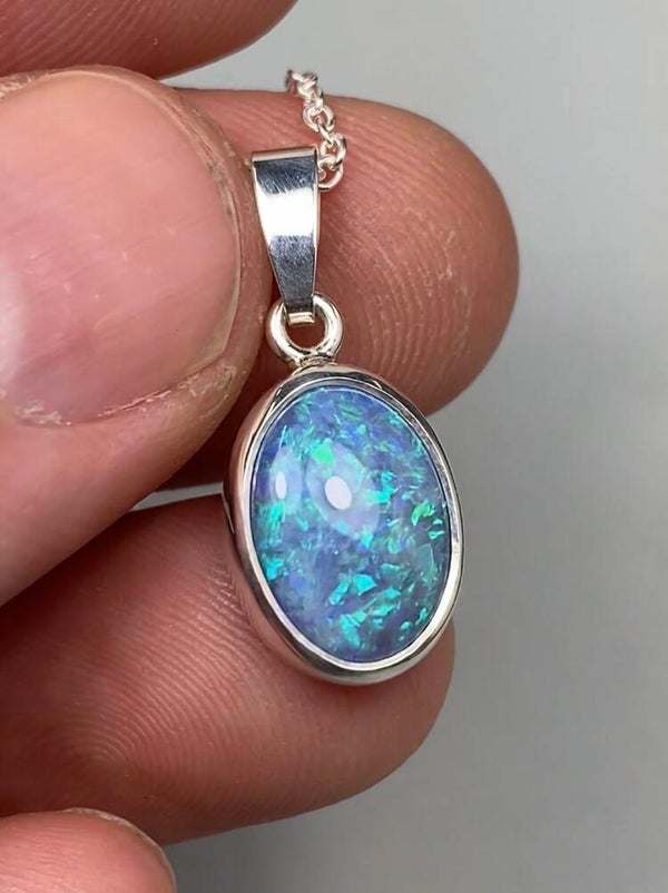 Dark opal pendant silver