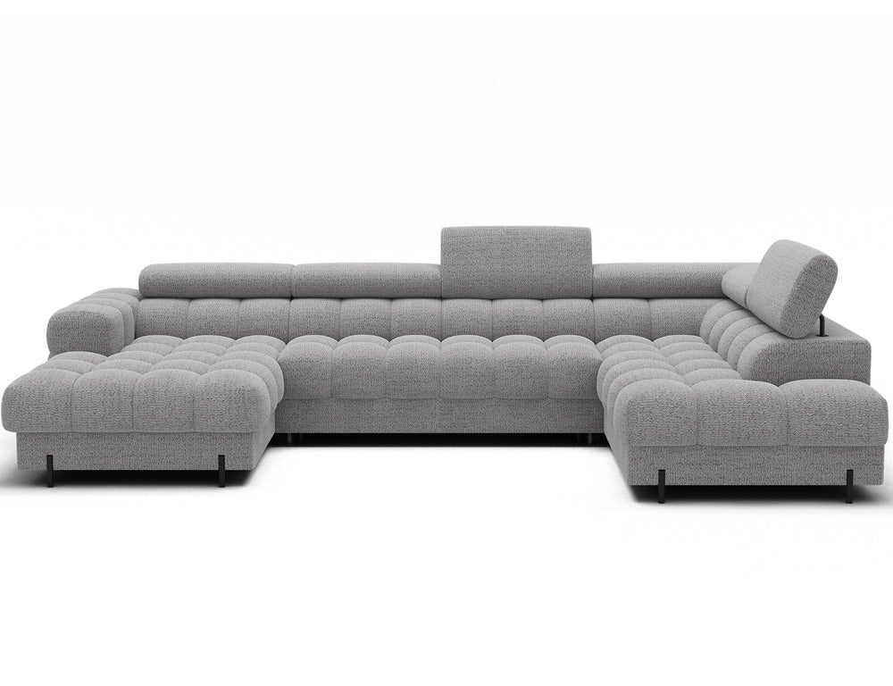 Montceau – Canapé panoramique en U convertible avec coffre et têtières réglables