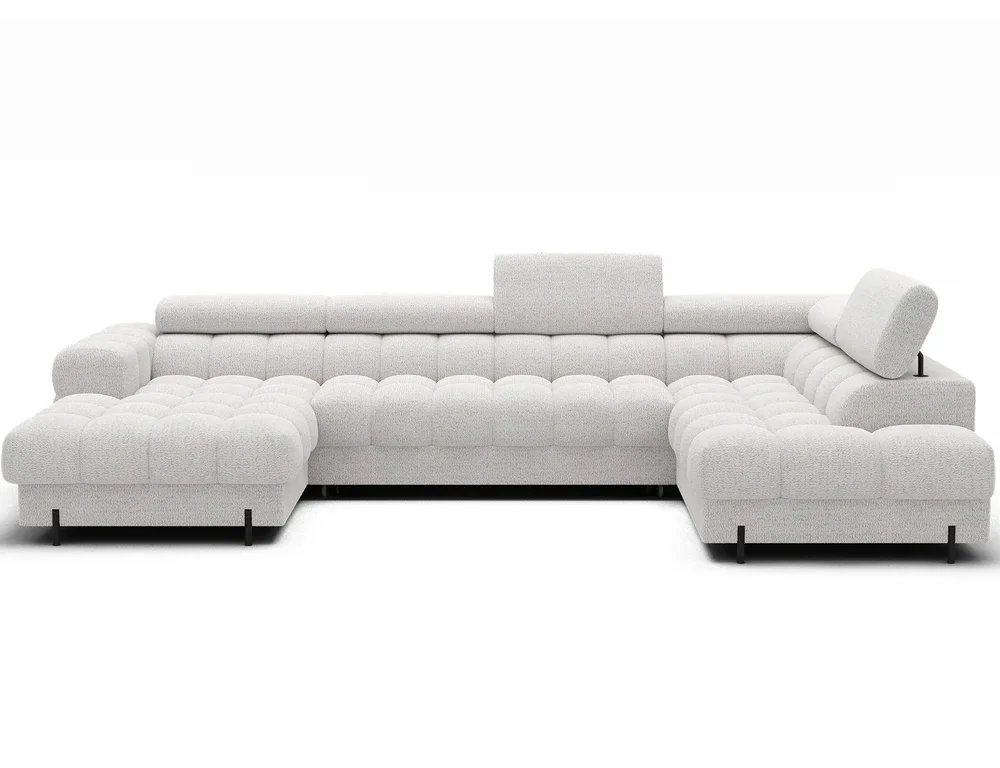 Montceau – Canapé panoramique en U convertible avec coffre et têtières réglables