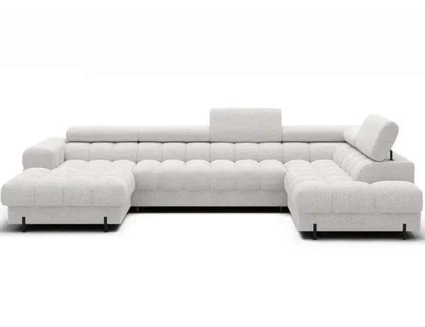 Montceau – Canapé panoramique en U convertible avec coffre et têtières réglables