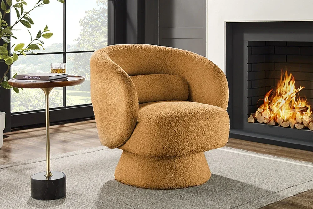 Fauteuil design pivotant BOSSA NOVA 80cm jaune moutarde Bouclé
