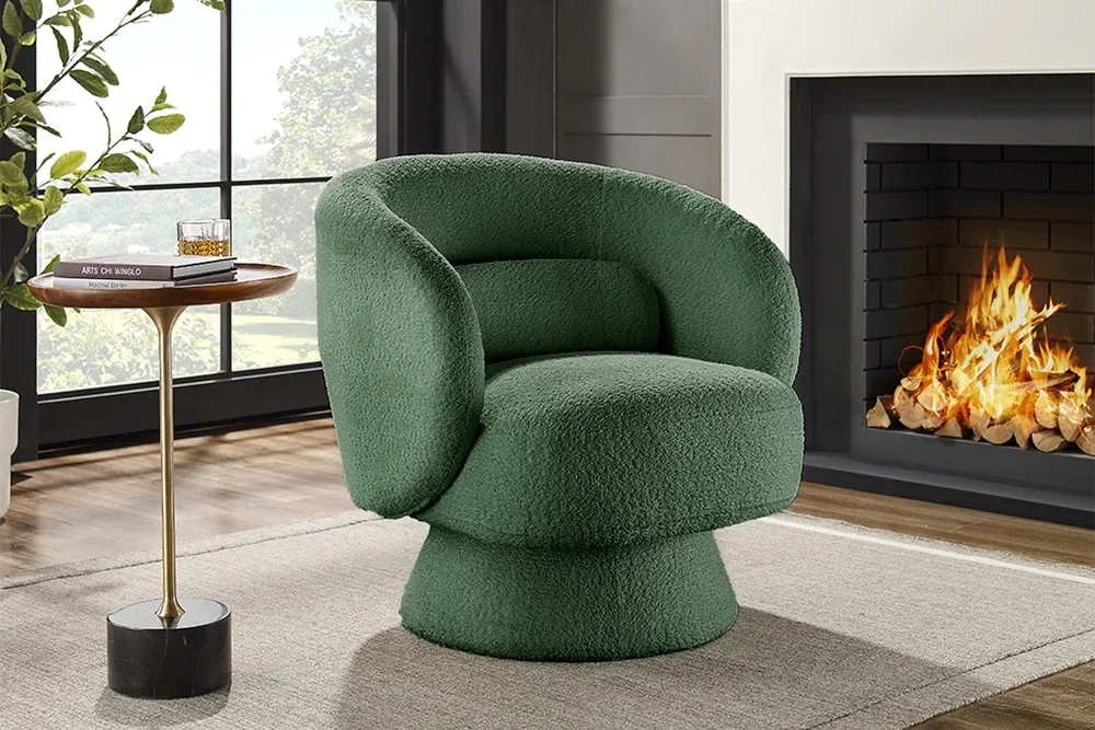 Fauteuil design pivotant BOSSA NOVA 80cm vert mousse Bouclé