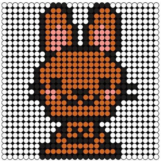 Een strijkkralen voorbeeld en patroon van een konijntje