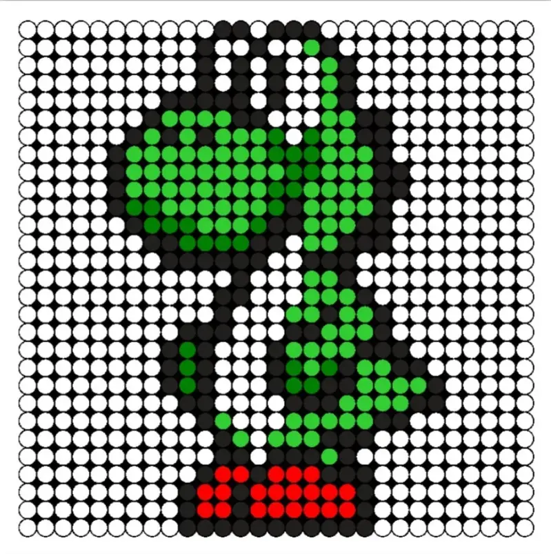 Een strijkkralen voorbeeld en patroon van een draakje van Mario