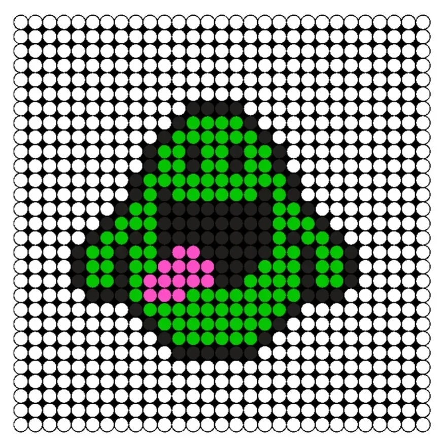 Een strijkkralen patroon van een groen monster