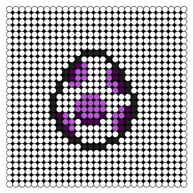 Een strijkkralen voorbeeld en patroon van een paasei met stippen