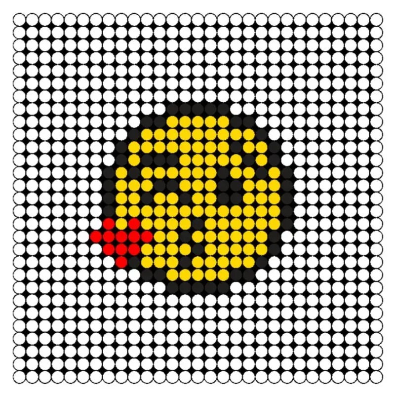 Een strijkkralen voorbeeld en patroon van een smiley met kusmondje en hartje