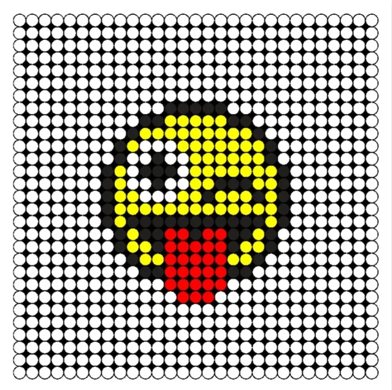 Een strijkkralen voorbeeld en patroon van een smiley die knipoogt en tong uitsteekt