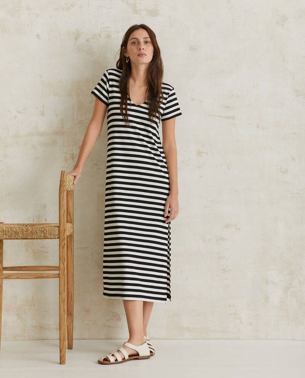 STRIPED MIDI DRESS