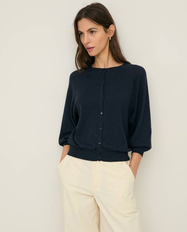 Knit cardigan with puffed sleeves