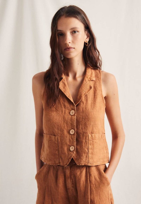 Linen denim vest