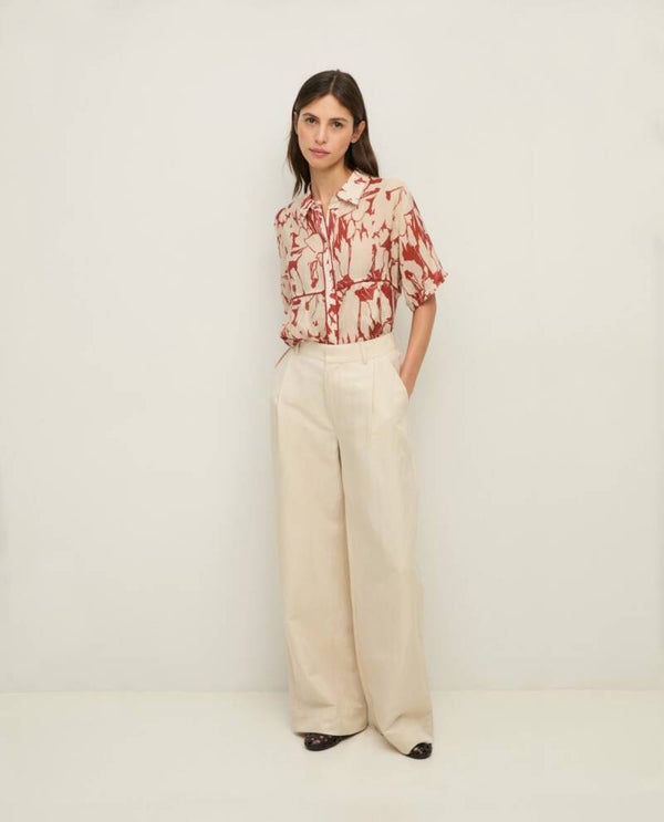 Wide-leg linen-blend tailored trousers