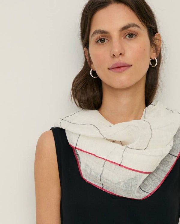 Plaid linen-cotton scarf