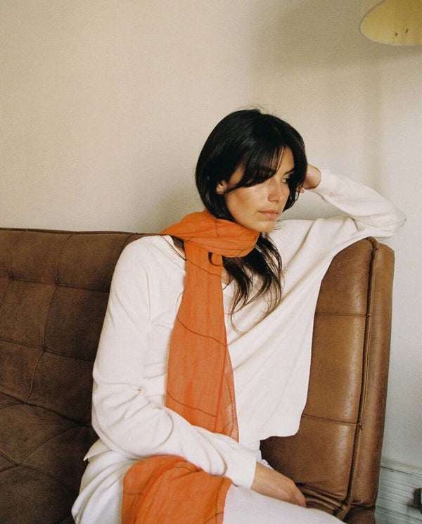 Plaid linen-cotton scarf