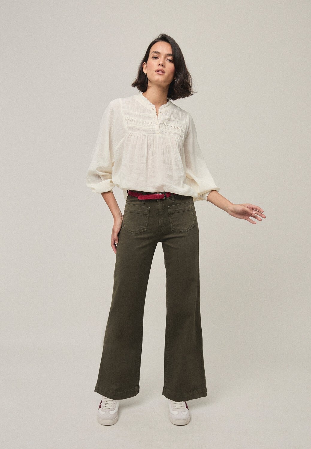 Wide-leg twill trousers