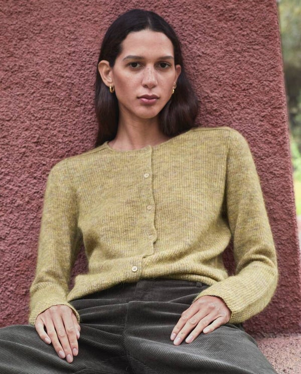 Alpaca-blend fisherman’s-rib cardigan