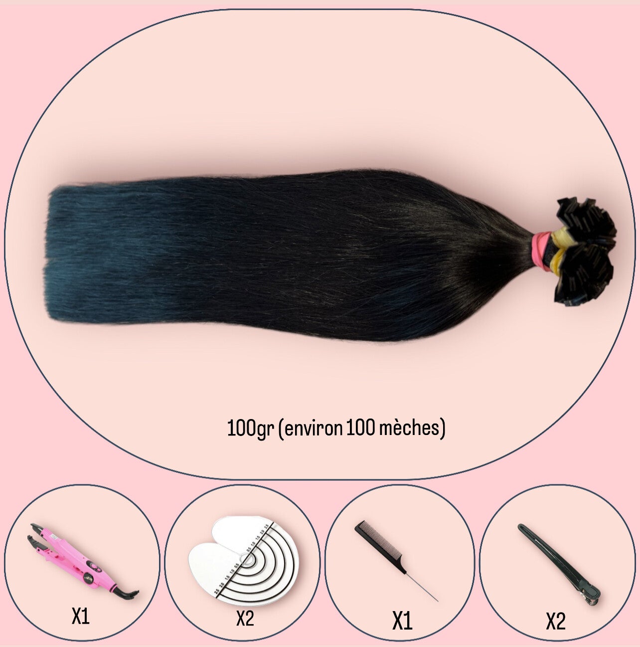 Pack spécial pose d’extensions de cheveux kératine  40cm.