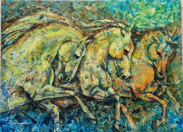 Compás del Viento: Tres Caballos 110×150 cm