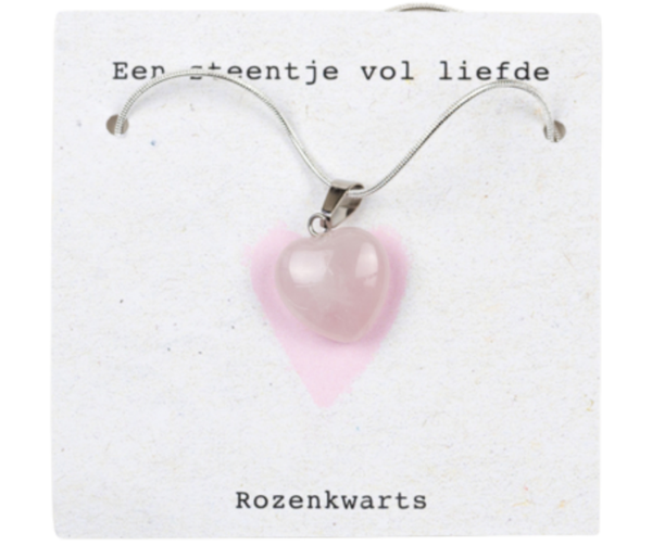 Halsketting 'Een steentje vol liefde' Rozenkwarts