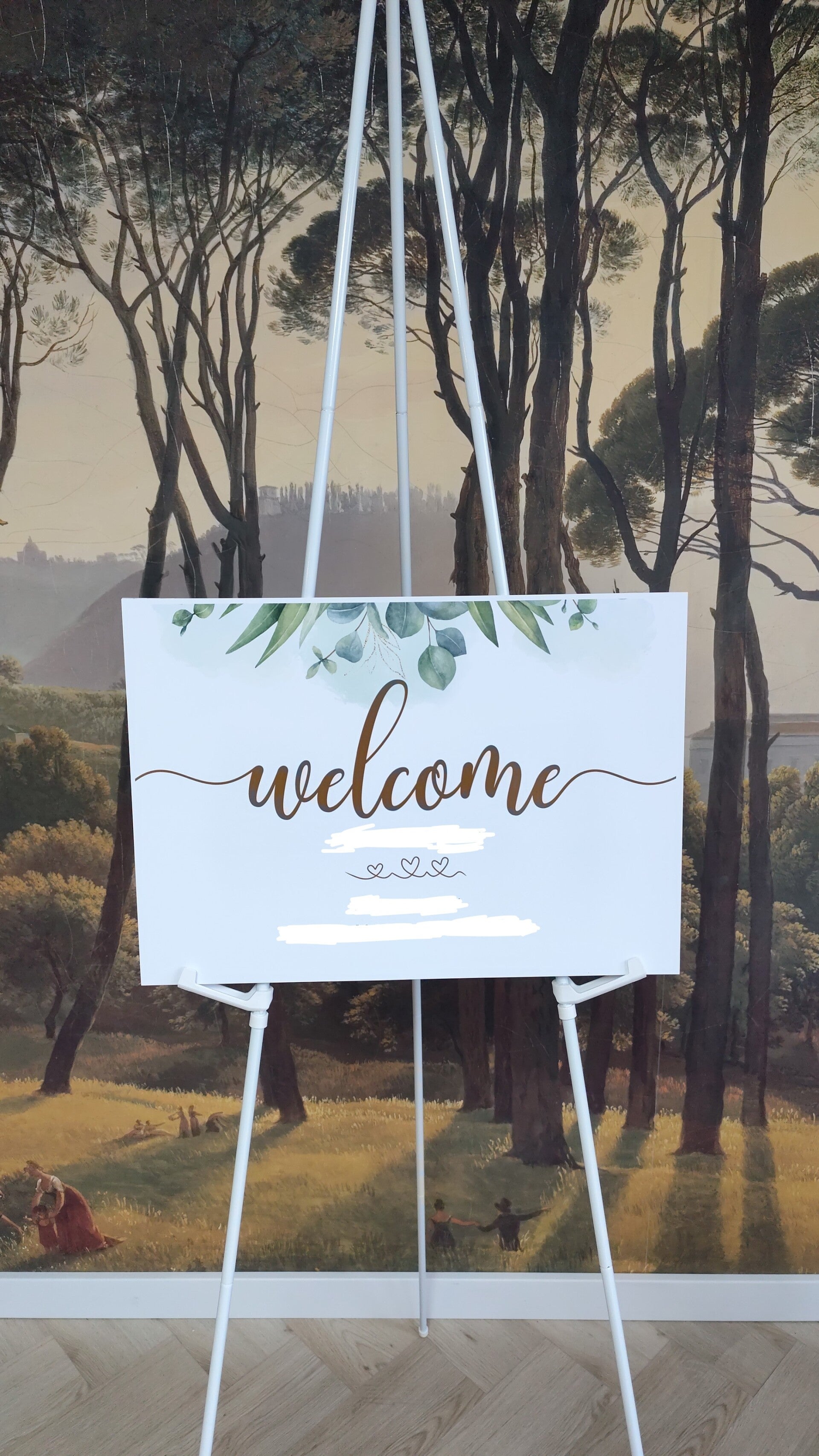 Welkomst bord bruiloft binnen