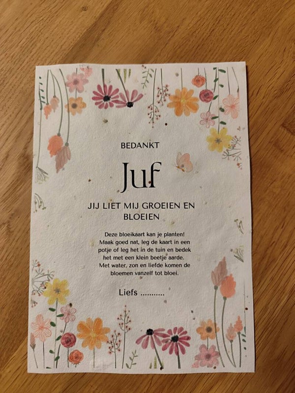 Grote bloeikaart juf zaden