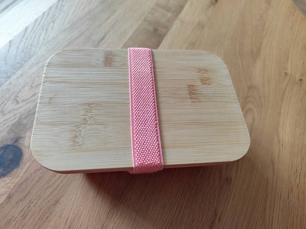 Lunch box met houten deksel roze