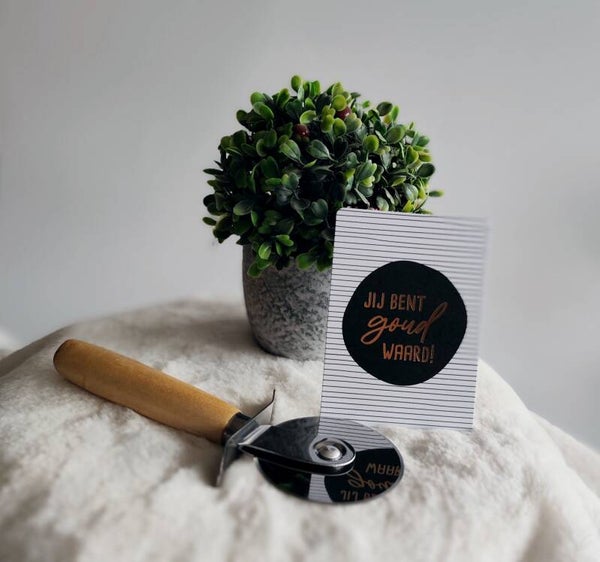 Pizza snijder met tekst