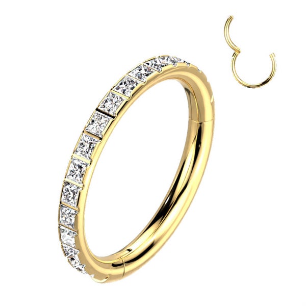 Ring / Titanium Hinged Segment Hoop Ring Square CZ