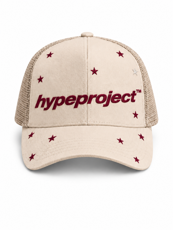 HYPE STAR TRUCKER CAP — BEIGE/BURGUNDY