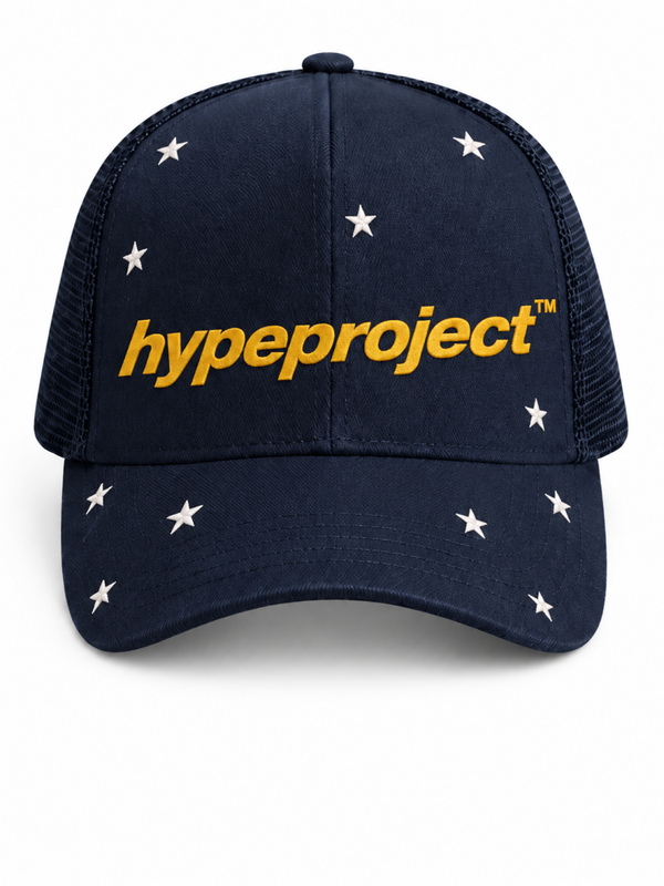 HYPE STAR TRUCKER CAP — NAVY/YELLOW