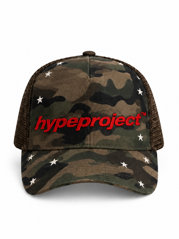 HYPE STAR TRUCKER CAP — CAMO/RED